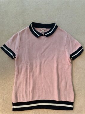 Brooks Brothers Red Fleece Knit Pink Polo Top with Navy & White Trim